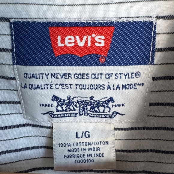 Levi's Vintage Orange Tab Men's Striped Short Sleeve Cotton Shirt White/Gray Lg - Picture 2 of 14